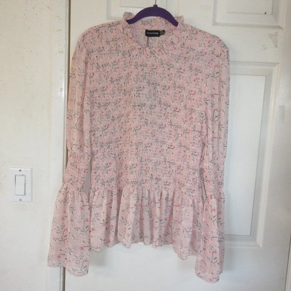 Pretty Little Thing Soft Peach floral top size 14 - Picture 1 of 11